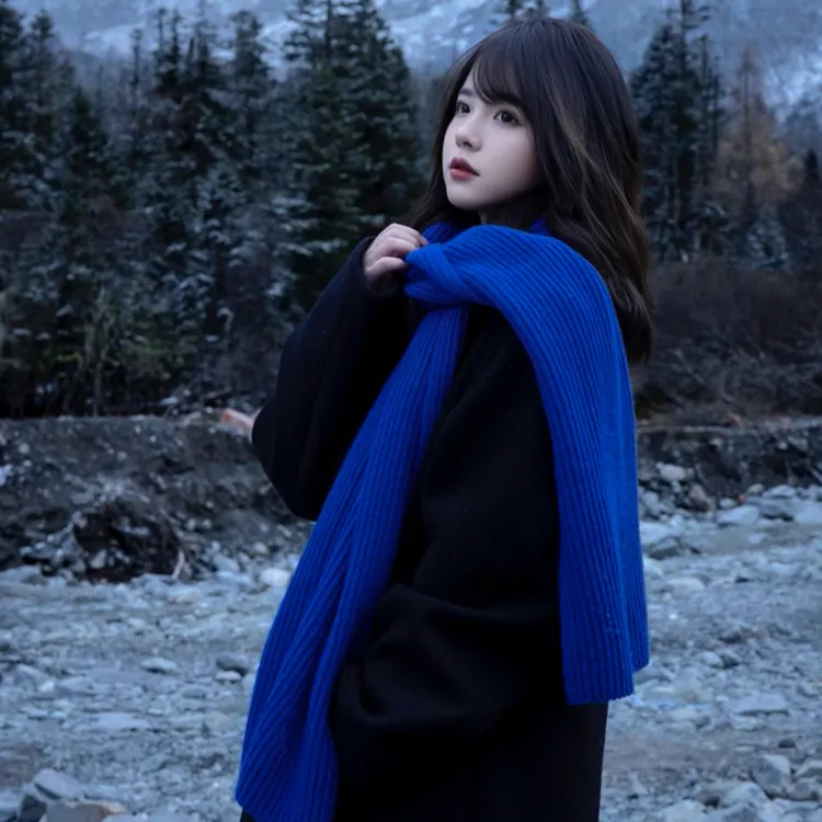 克莱因蓝 2025新款针织毛线围巾高级韩系氛围时尚网红百搭加厚