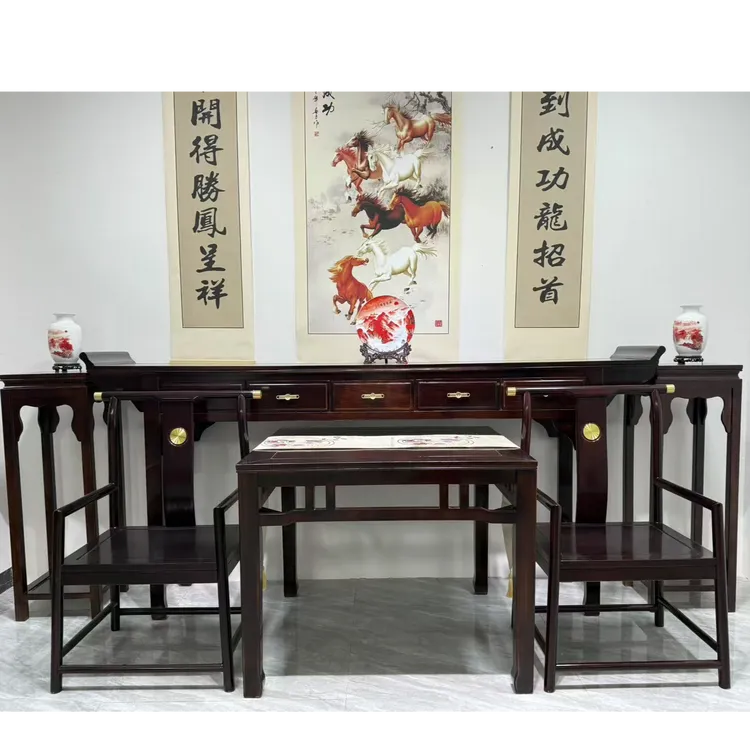 新中式中堂六件套农村自建房适用中堂全实木全榫卯结构乌金工艺