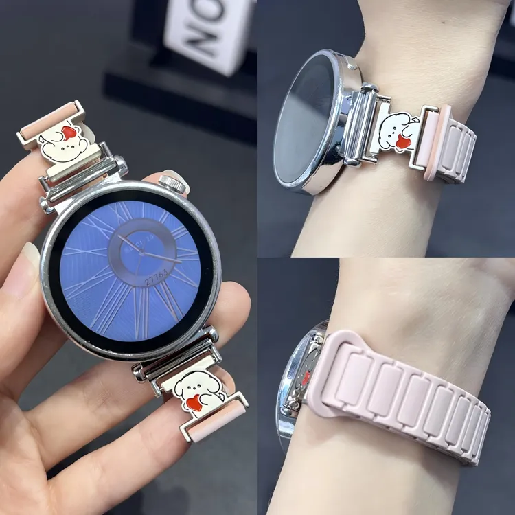 适用华为gt345/gt5pro可爱线条小狗硅胶磁吸表带watch4新直播专属