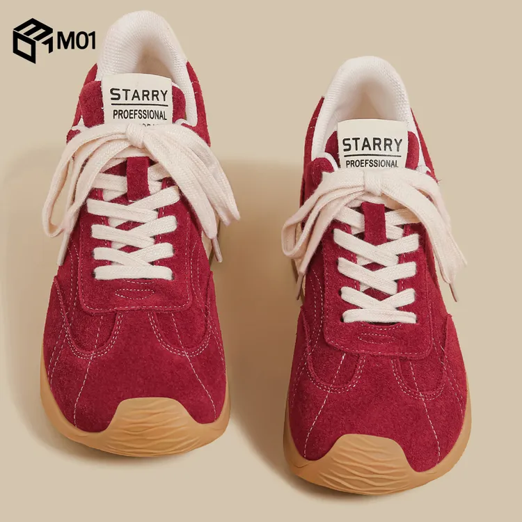 M01秋冬季新款厚底德训鞋女红色复古超火老爹潮鞋丑萌阿甘运动鞋