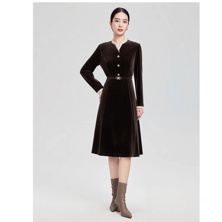 【美拉德丝绒连衣裙】收腰连衣裙流光丝绒优雅裙子