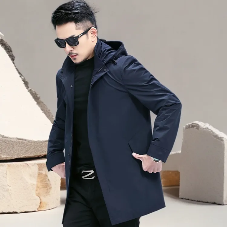 诺顿雷斯时尚新款春季男士风衣中长薄款休闲连帽春秋中年商务外套