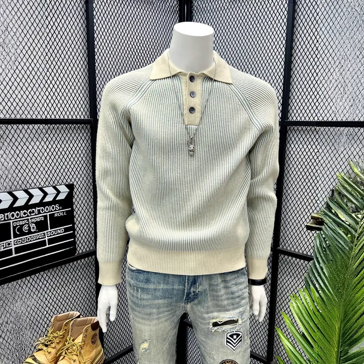 老钱风极简polo领毛衣男冬季加厚保暖衣休闲通勤商务修身针织衫男