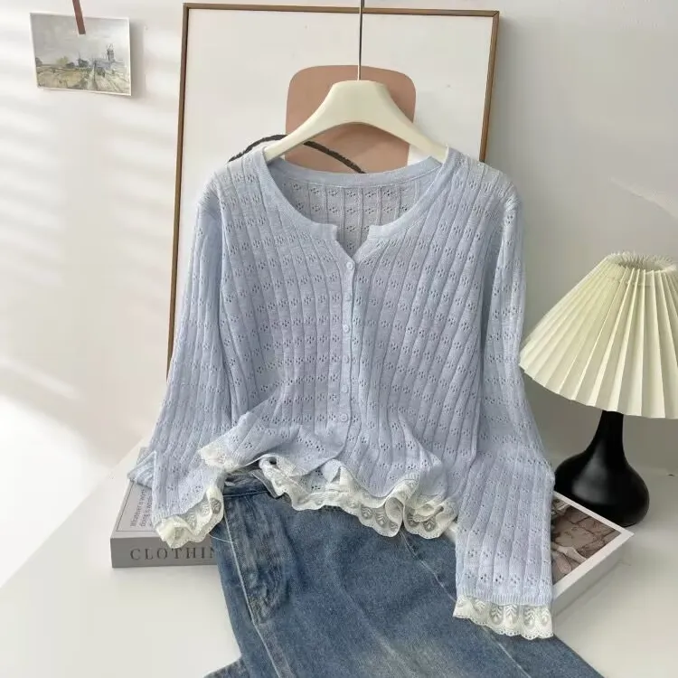 花倾慕韩系竹节麻开衫夏季超好看防晒小外搭镂空薄款针织衫Q858