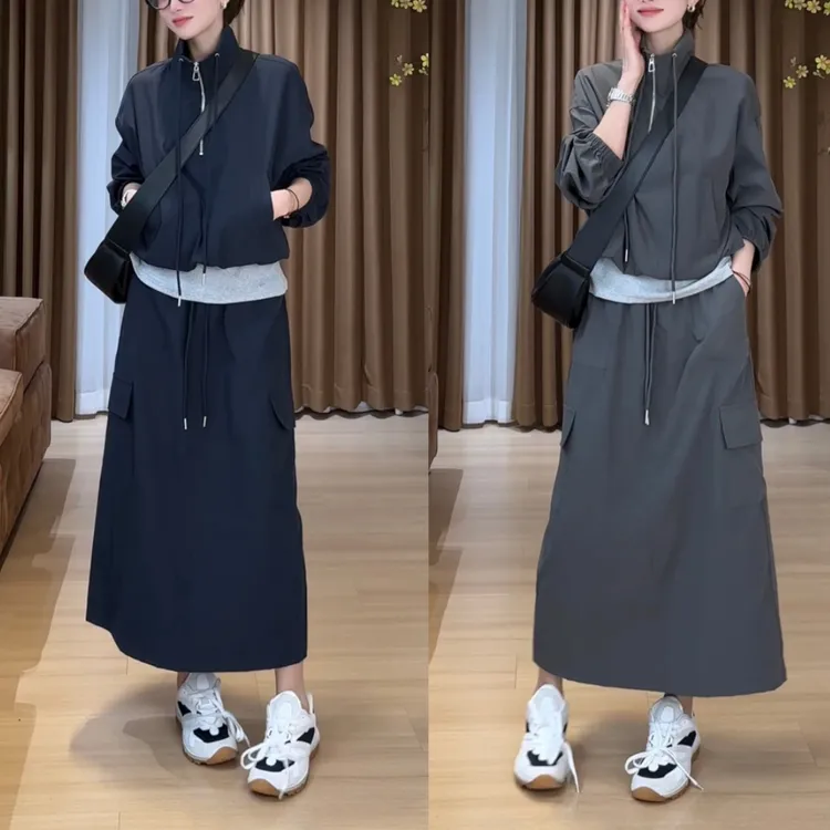 小众炸街高级感女装2025春季设计感拼接立领冲锋衣半身裙气质套装