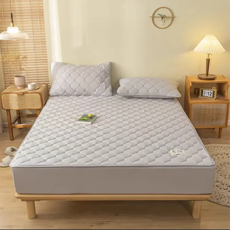 水洗磨毛亲肤柔软透气夹棉床笠加厚罩套绗缝防滑床罩床学生保护罩