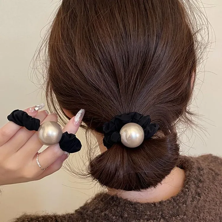 气质款大珍珠发绳香槟色小肠发圈粗皮筋女马尾扎头绳低丸子头发饰