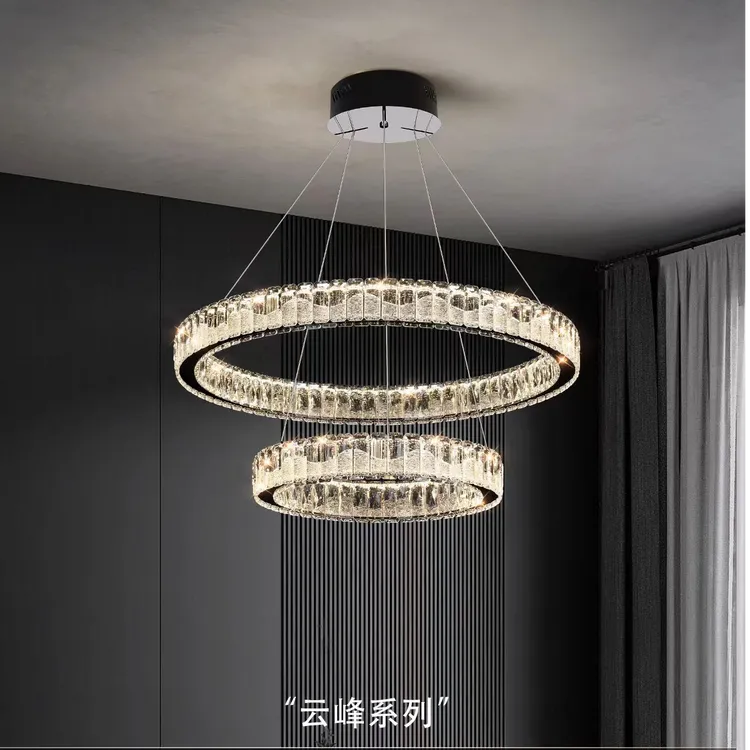 珍美高端餐厅轻奢吸顶灯护眼圈圈灯创意时尚水晶雕刻圆形客厅吊灯