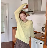 高端货~显白黄圆领插肩袖宽松慵懒感休闲圆领针织毛衣女秋冬新款
