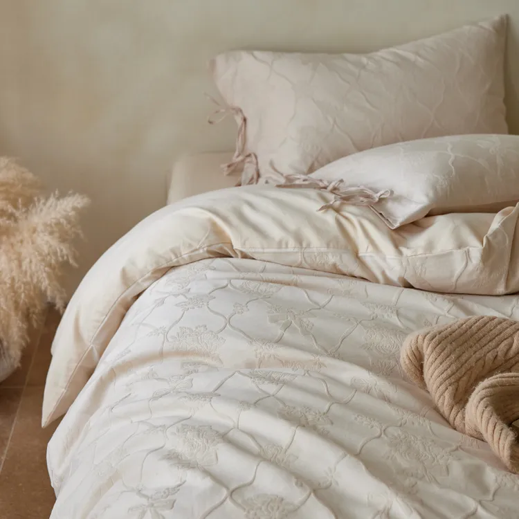 洛洛山河简约~有质感亲肤透气不闷汗的磨毛提花四件套纯棉被罩