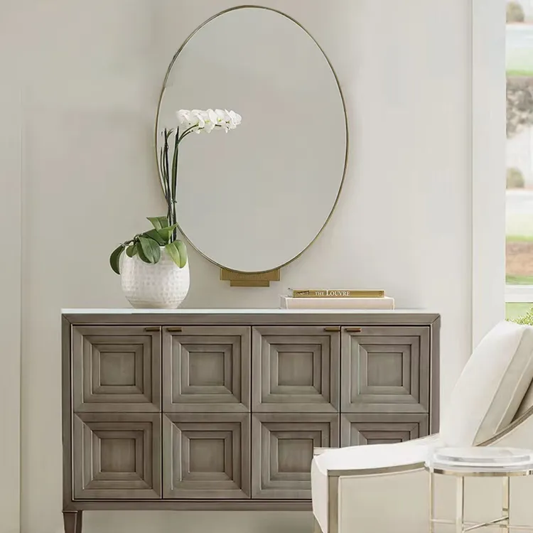 美式轻奢实木玄关柜大理石桌面餐边柜现代简约客厅玄关隔断柜定制