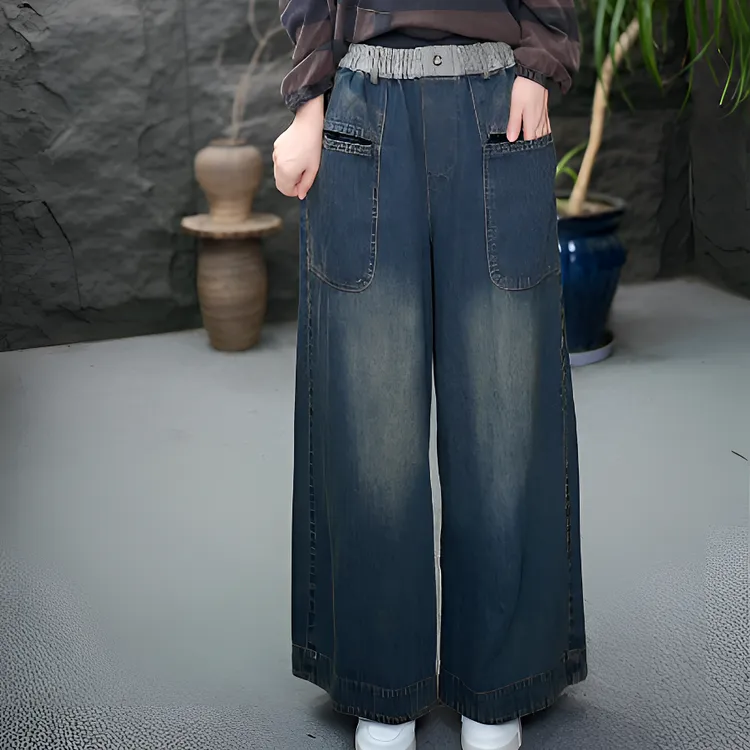 JJ【加绒/不加绒】长裤磨白休闲风厚款做旧女牛仔裤裤子高腰森系