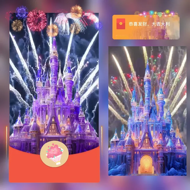 2025新款紫色浪漫烟花紅 苞封面跨年情侣爱情仪式感唯美动态音乐