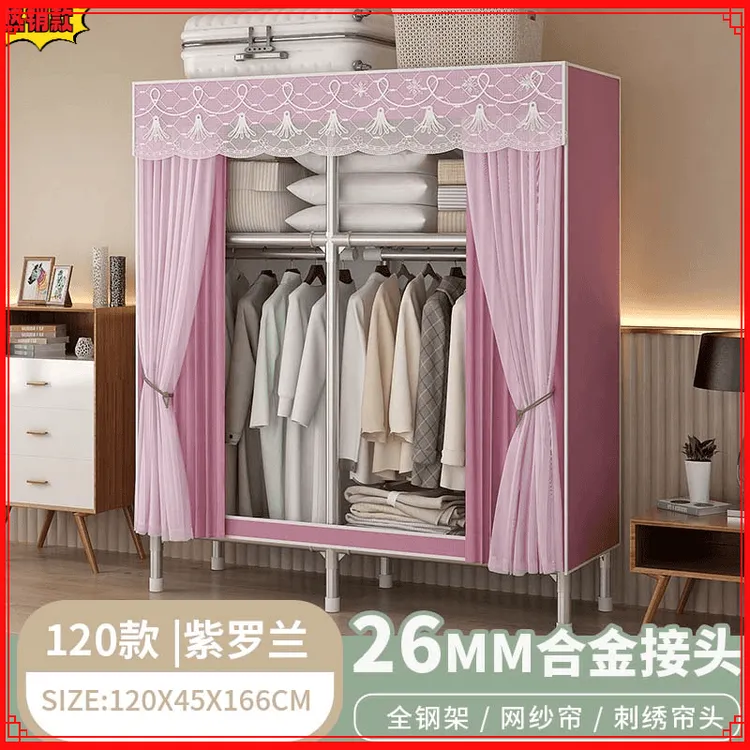 简易衣柜加厚加粗钢管加固全钢架钢接头卧室家用出租房专用布衣柜商品图