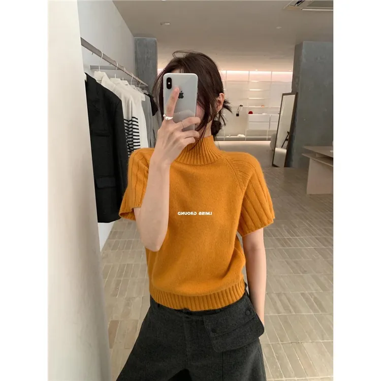 半袖针织衫上衣女2025秋冬新款韩系设计感小众半高领纯色套头毛衣