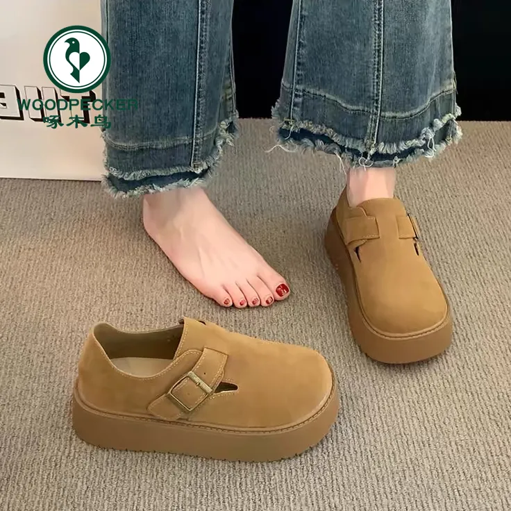啄木鸟勃肯鞋女单鞋2025春夏季新款百搭厚底松糕一脚蹬勃肯乐福鞋