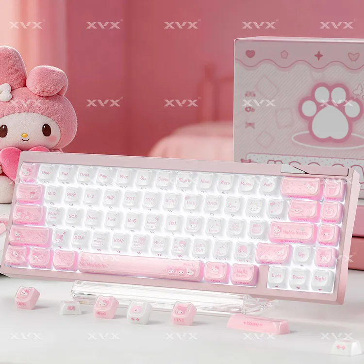 猫猫美乐蒂键帽果冻侧刻MAO粉白可爱女生磁轴机械键盘帽ev63