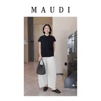 MAUDI【花瓣倾诉小众短袖上衣】优雅高级设计感荡领上衣8113