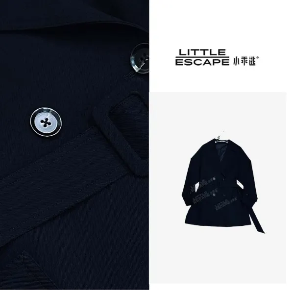 小乖逃休闲时尚黑色外套四颗扣小大衣XT027短款风衣百搭250930