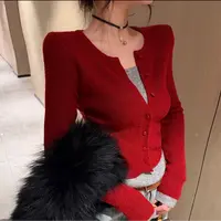 圣诞新年！韩系撞色时尚假两件一衣两穿 慕斯加绒修身显瘦上衣女