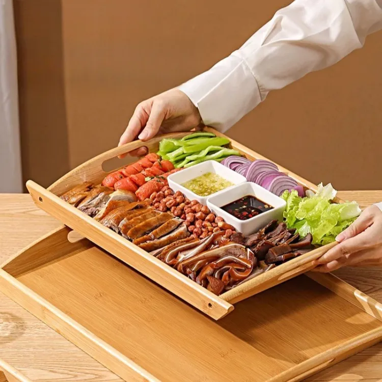 托盘竹木质长方形餐盘菜盘酒店烧烤垫纸家用商用双耳盘子露营餐具