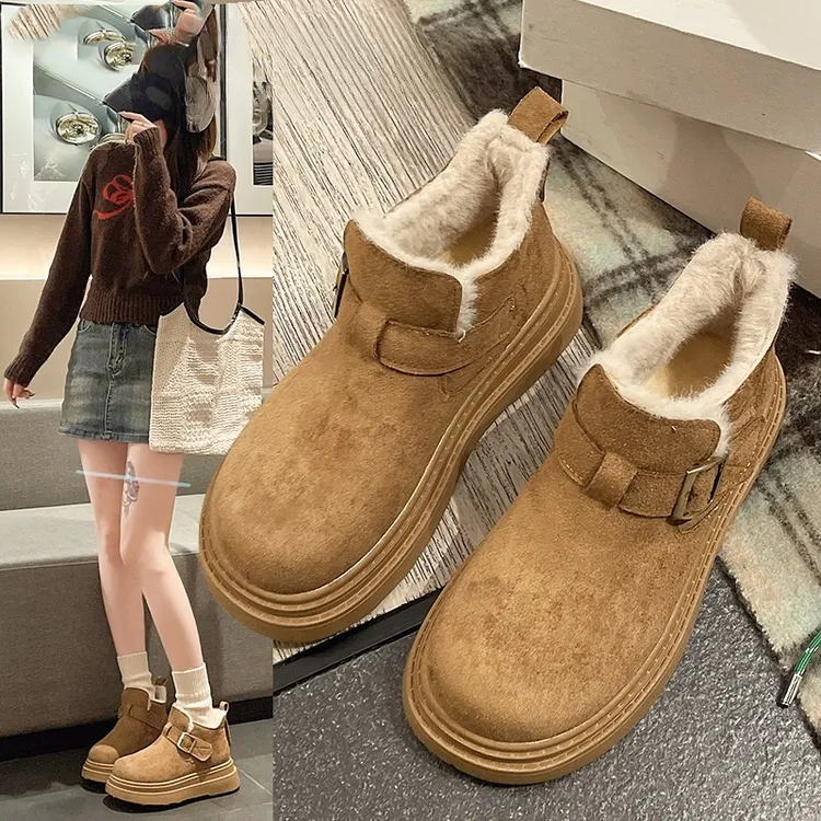 卓诗尼【断码清仓】厚底雪地靴女2025新款加绒女鞋保暖勃肯棉鞋女