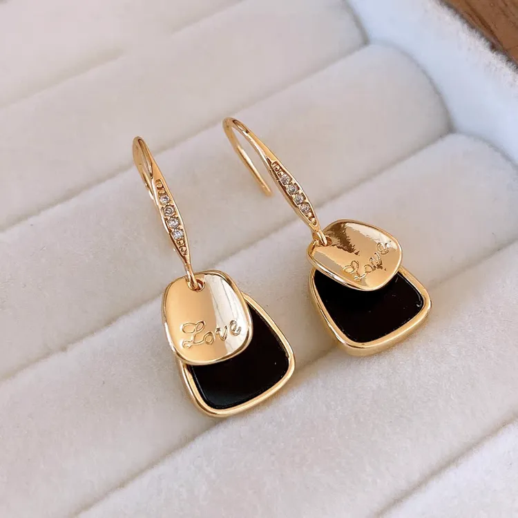 铜合金耳饰 锆石两片黑金时尚撞色耳环轻奢2025年爆款高级感耳环