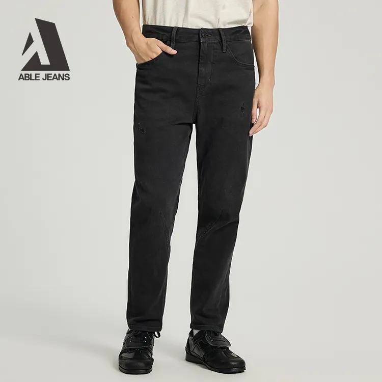 ABLEJEANS【立体锥形裤】经典古黑色锥形百搭水洗黑色牛仔裤男款