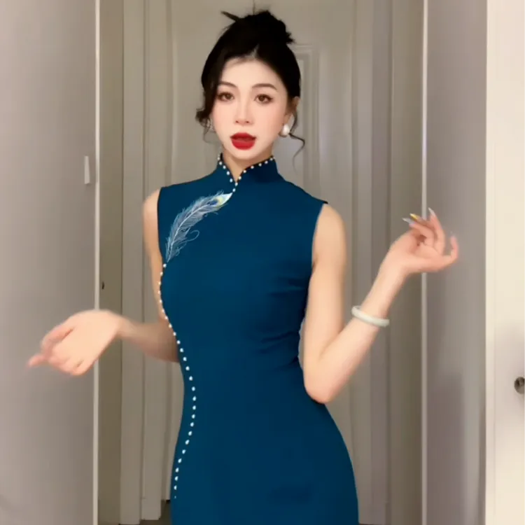 【尔尔古典美学】b复古新中式旗袍【蓝雀】春季修身中国风旗袍