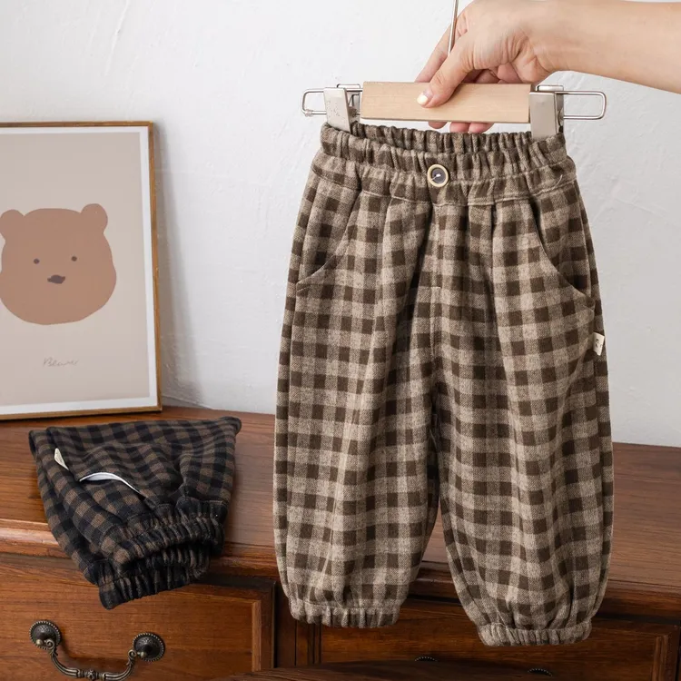 儿童裤子春秋季卫裤休闲裤小童男女童韩版格子裤宽松韩版外穿洋气