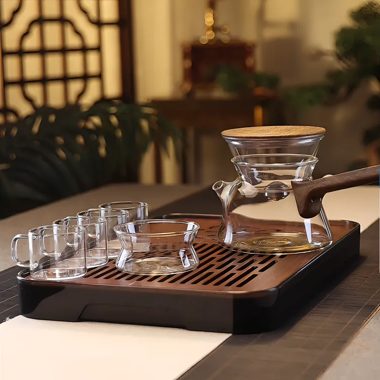 磁吸侧把飘逸壶套装一键茶水分离过滤