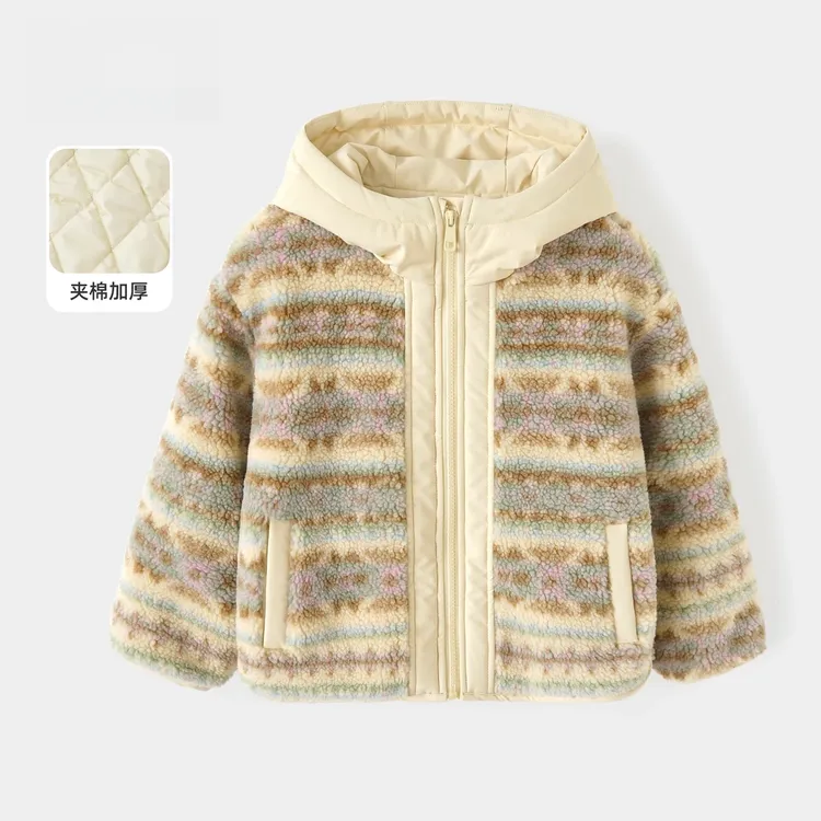 女童加绒毛毛衣秋冬装2025新款儿童夹棉上衣韩版女孩连帽外套洋气