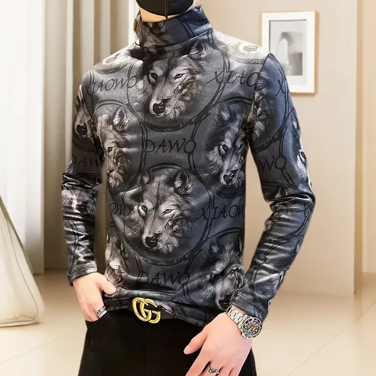 青年男士高领T恤半高领德绒休闲简约风打底衫秋冬保暖内衣长袖