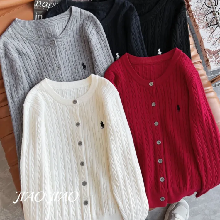 时髦洋气麻花毛衣开衫外套女秋冬新款圆领刺绣长袖针织衫宽松显瘦