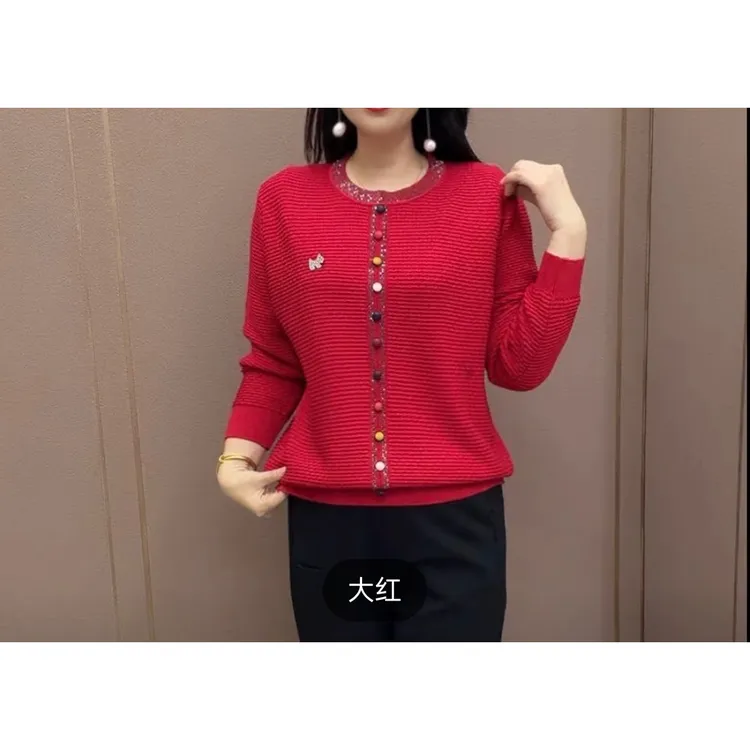 秋冬新款圆领宽松中老年妈妈长袖打底衫上衣
