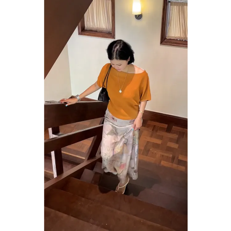 MISS MIN【生如夏花】植物印花A字垂感透气法式百搭显瘦半身裙A6107