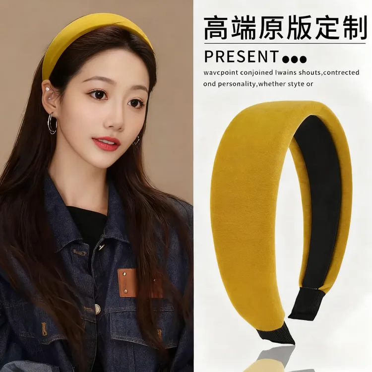 黄色丝绒海绵宽边发箍女2025新款高颅顶压发捆日常外戴不勒头头箍商品图