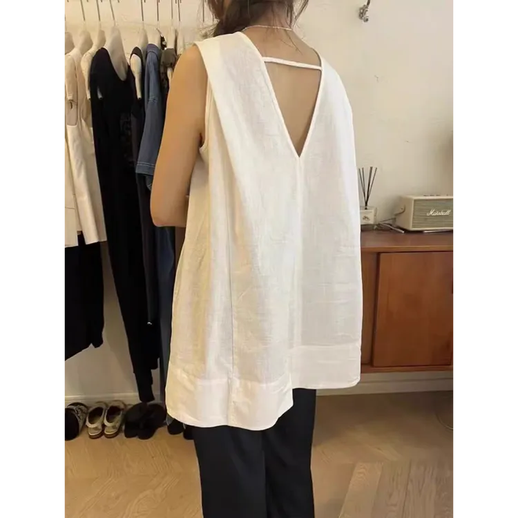巨好搭！真心舒服！慵懒风衬衫背心女夏季v领露背娃娃衫无袖上衣薄
