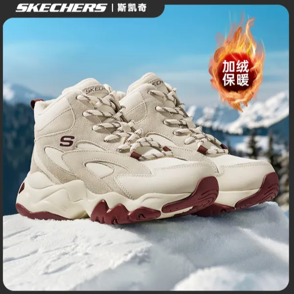 斯凯奇女冬季加绒防滑厚底棉靴高帮户外运动老爹鞋167595