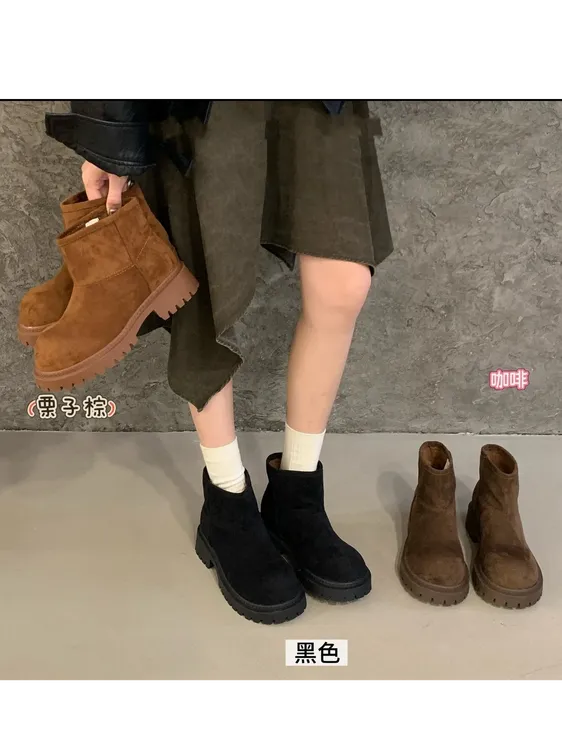 清清清~2025冬季时尚百搭大头马丁靴厚底雪地靴内增高短靴女