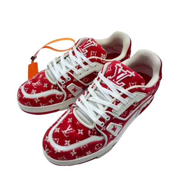 LV/5码39码/红白植绒满印拼接trainer板鞋/98新/vv820