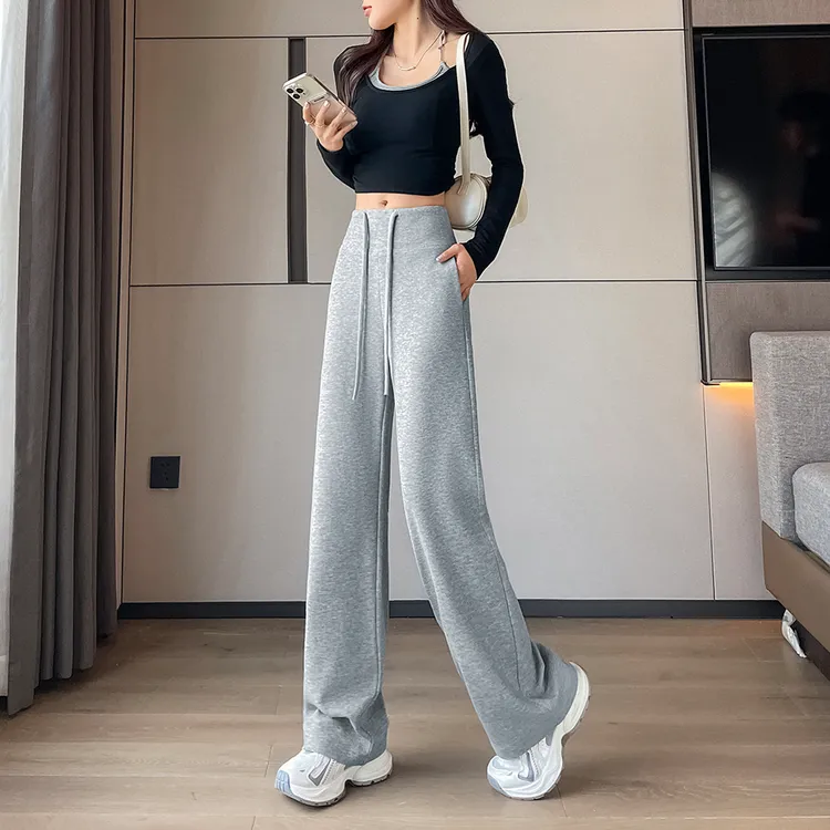 运动裤女秋季2025新款高腰修身显瘦窄版宽松弹力直筒阔腿休闲卫裤