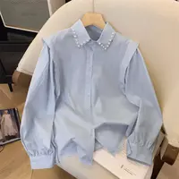 设计感小众钉珠POLO翻领长袖衬衫女秋季新款时尚百搭气质上衣3659
