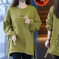加绒加厚圆领别致中长款潮流卫衣秋冬韩版显瘦洋气宽松减龄上衣