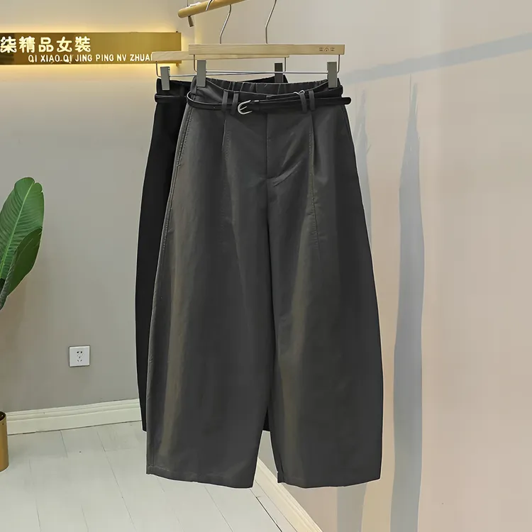 高级感2025初秋新款时尚休闲宽松弯刀裤女遮肉显瘦小个子九分裤潮