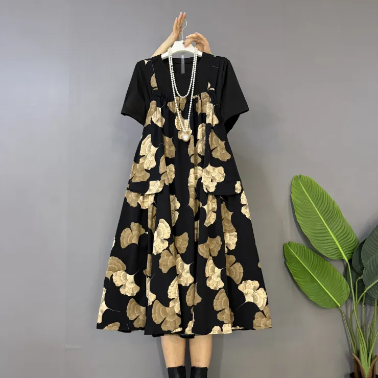 新款大码女装时尚宽松韩版碎花背带裙套装