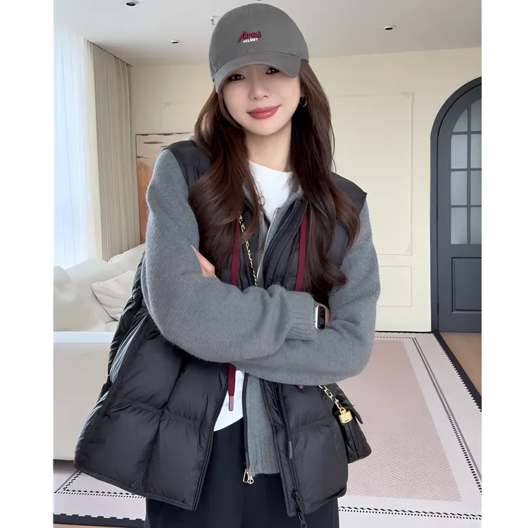 【余欢欢】冬季休闲百搭简约圆领抽绳羽绒马夹-YHW50816
