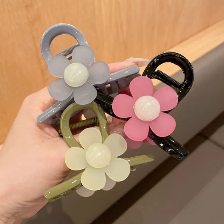 韩式高级感抓夹森系绿色花朵半扎发夹女后脑勺夹子2025鲨鱼夹