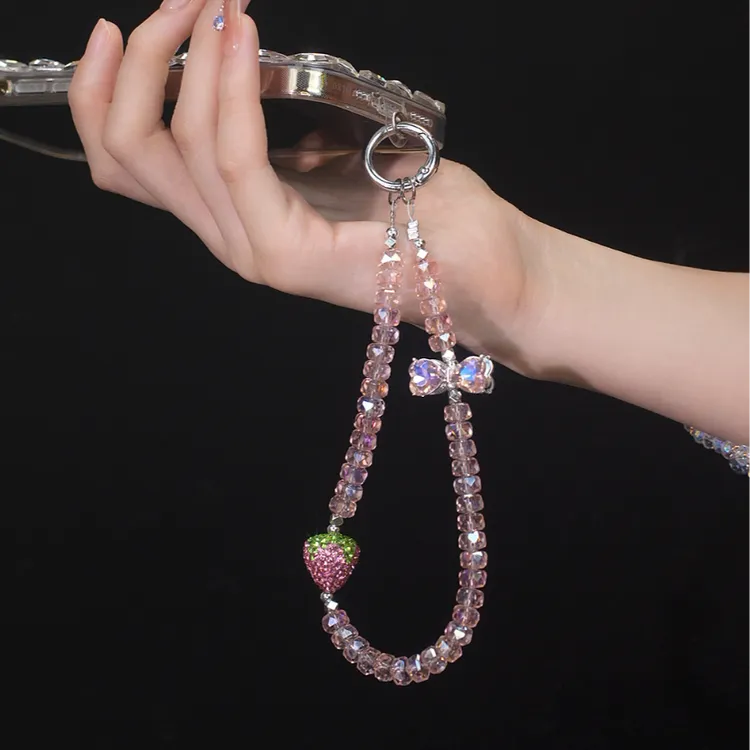 SU177【甜心草莓】手机链挂饰奢华高级感水晶珠子手链条