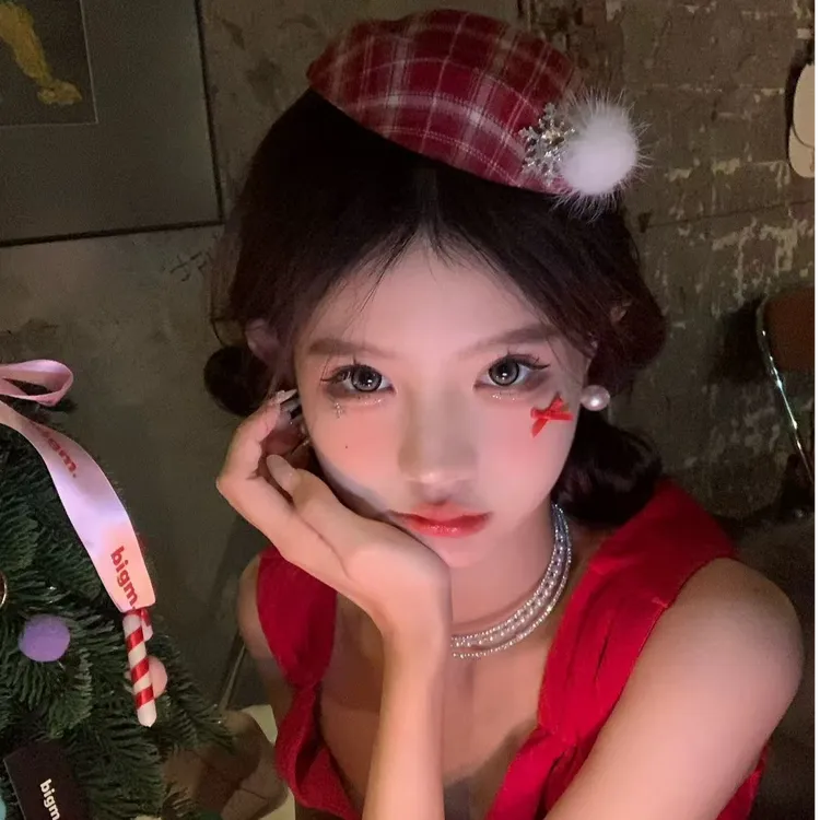 圣诞节红色格纹小礼帽蝴蝶结发夹头饰新款千金风发夹圣诞节发饰